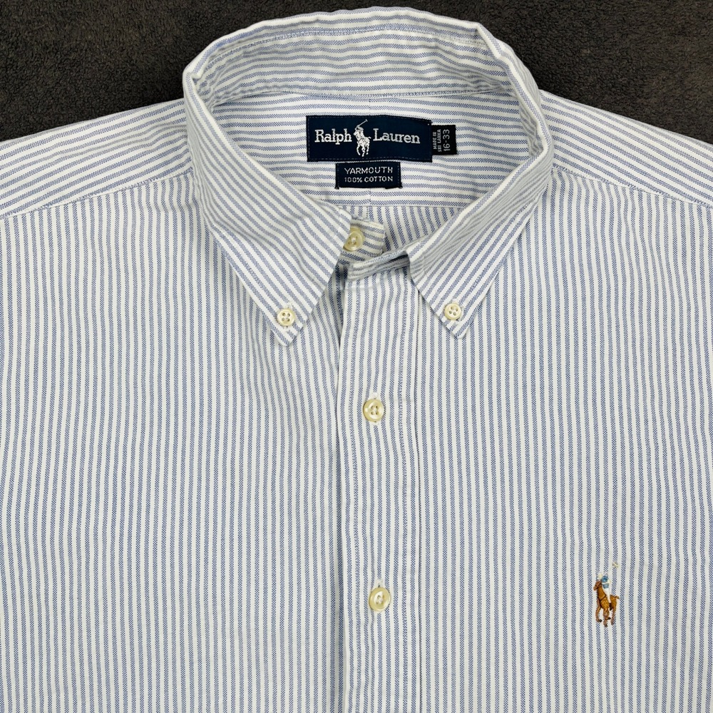 Ralph Lauren Yarmouth Oxford Shirt Mens 16-33 Blue White Striped Button Up